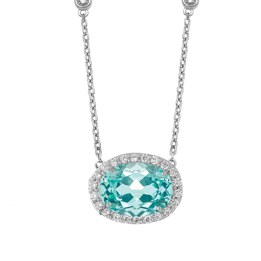 oval apatite halo diamond pendant necklace in 14k white gold