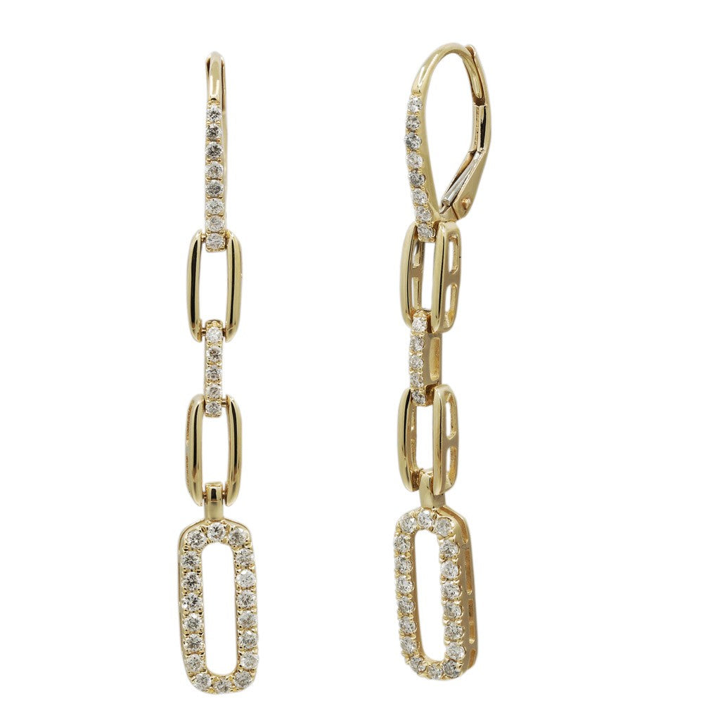 14k diamond link dangle earrings in yellow gold with alternating polished links