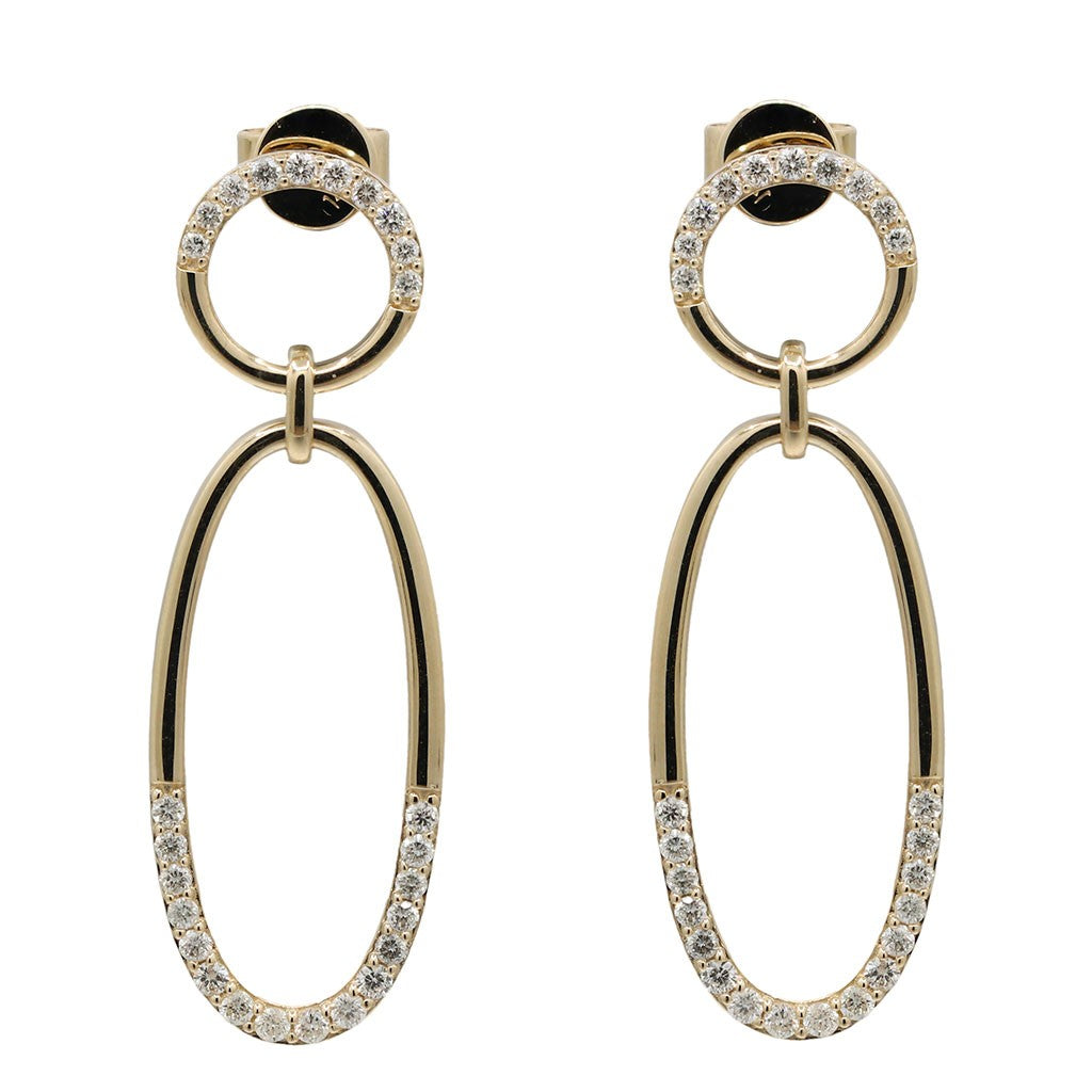 14k yellow gold diamond oval dangle earrings