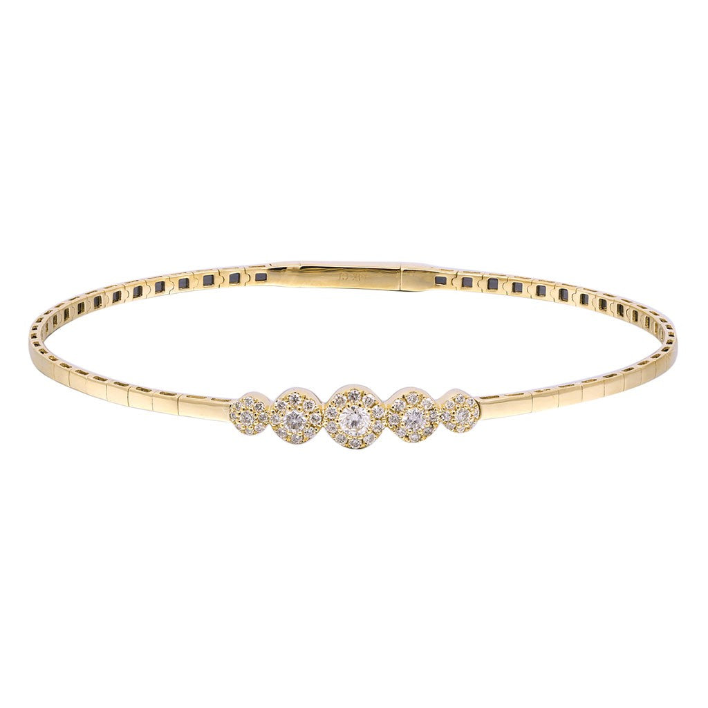 5 diamond halo station bracelet made in 14k yellow gold flexible design