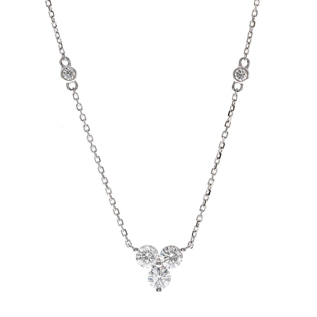 3 diamond station with diamond bezel stations on white gold chain