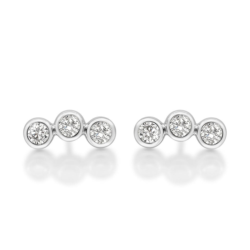 white gold triple diamond bezel earrings at Victoria Jones Jewelry