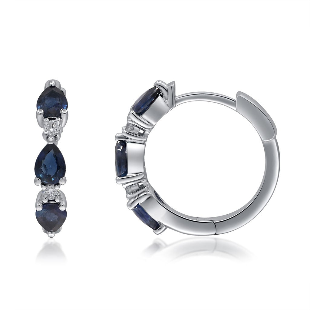 pear blue sapphire and diamond hoop earrings at Victoria Jones Jewelry