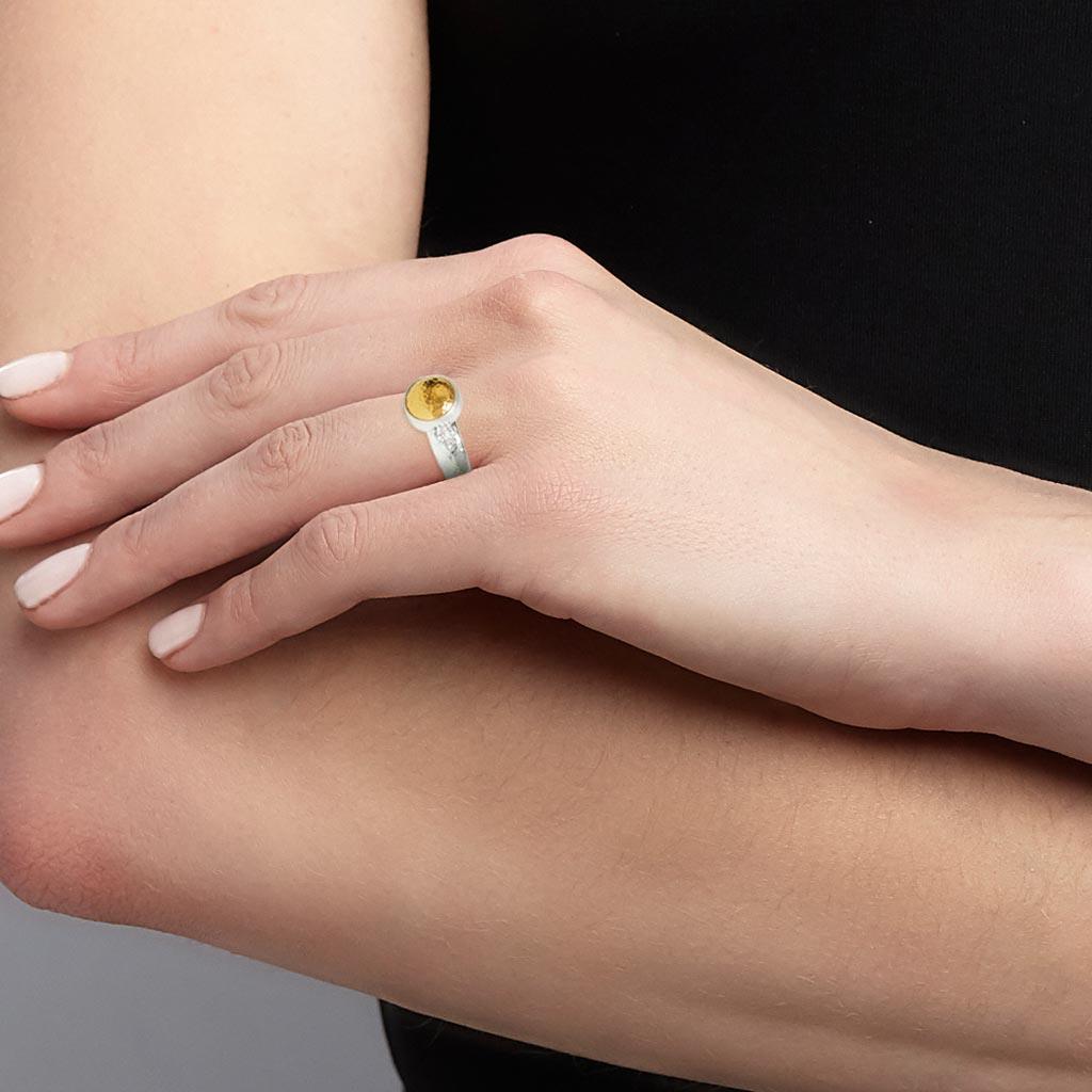 two-toned round amulet ring by Gurhan