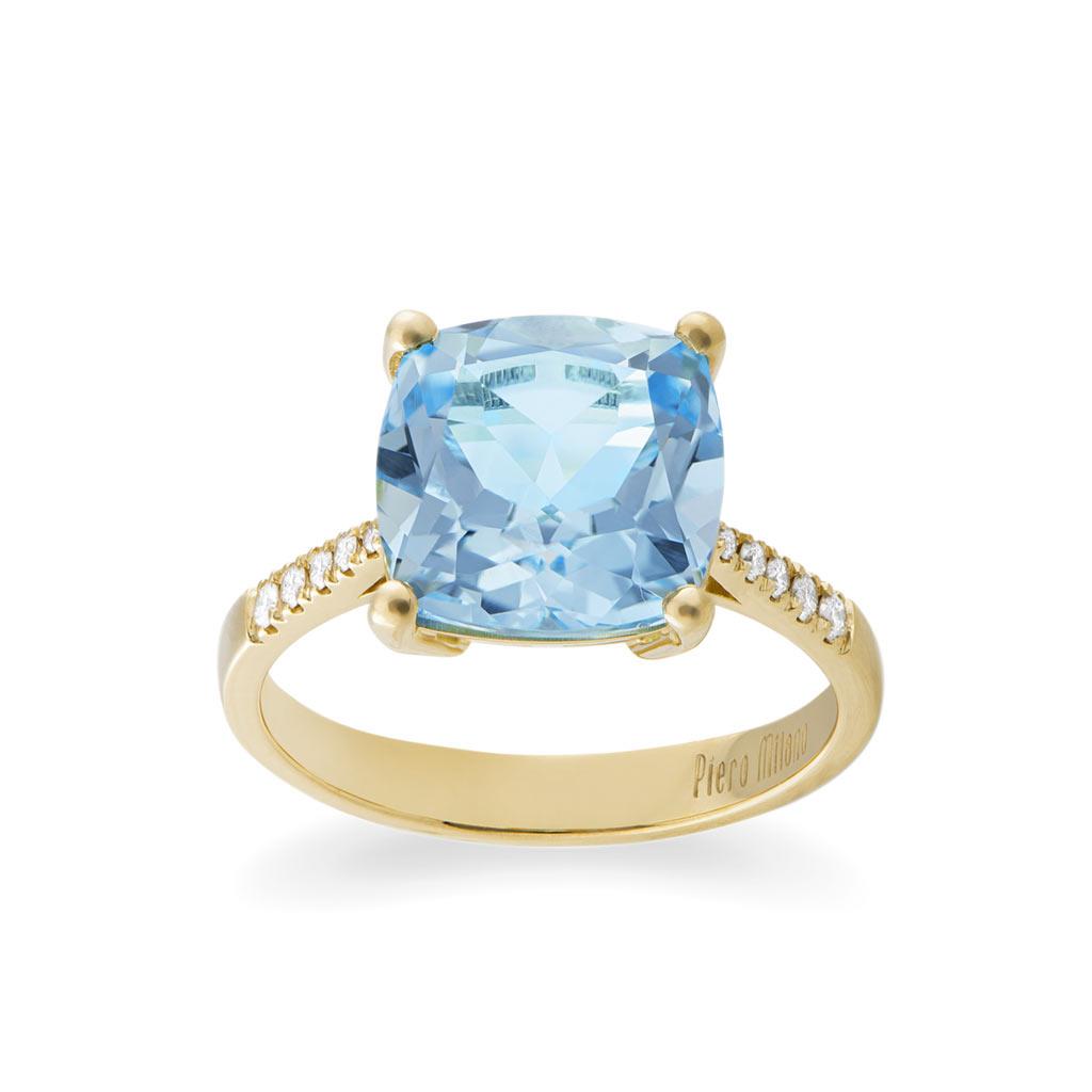 Piero Milano blue topaz square and diamond ring at Victoria Jones Jewelry