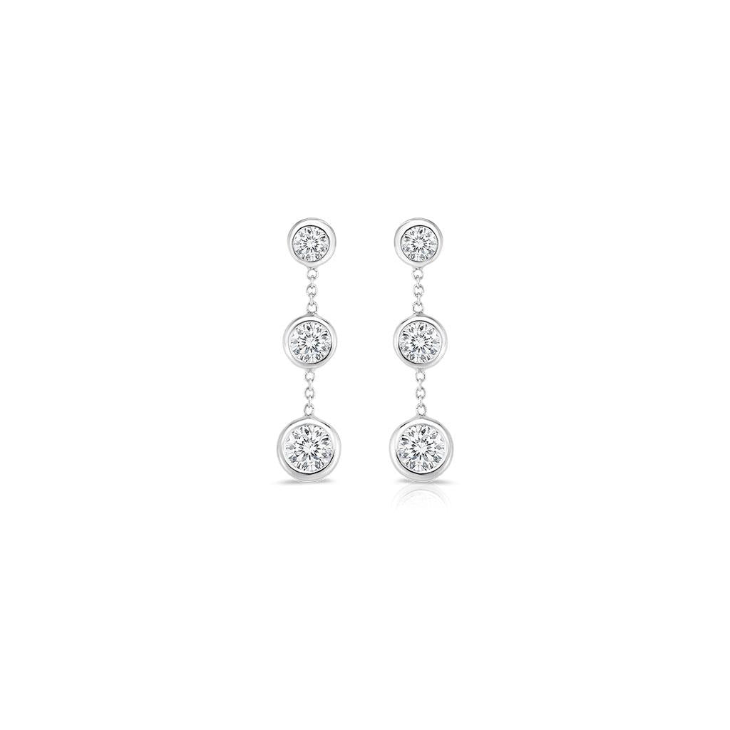 three drop bezel set diamond earrings