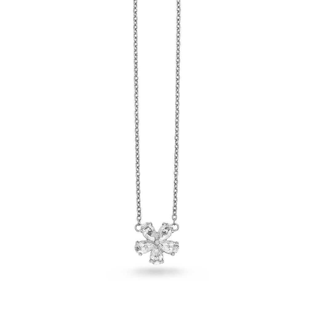 14k white gold diamond flower pear pendant necklace