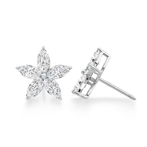 14k white gold marquise diamond floral earring stud