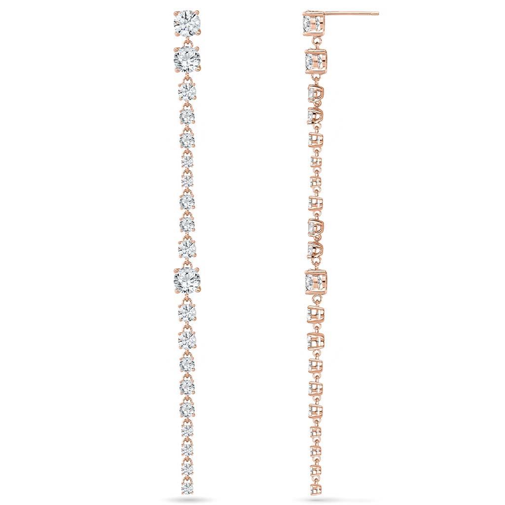 14k rose gold diamond dangle earrings