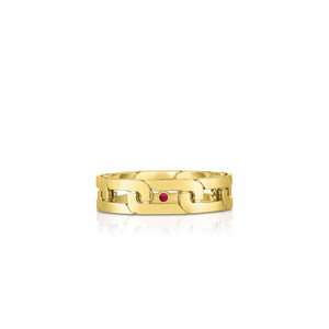 Navarra slim yellow gold link band ring