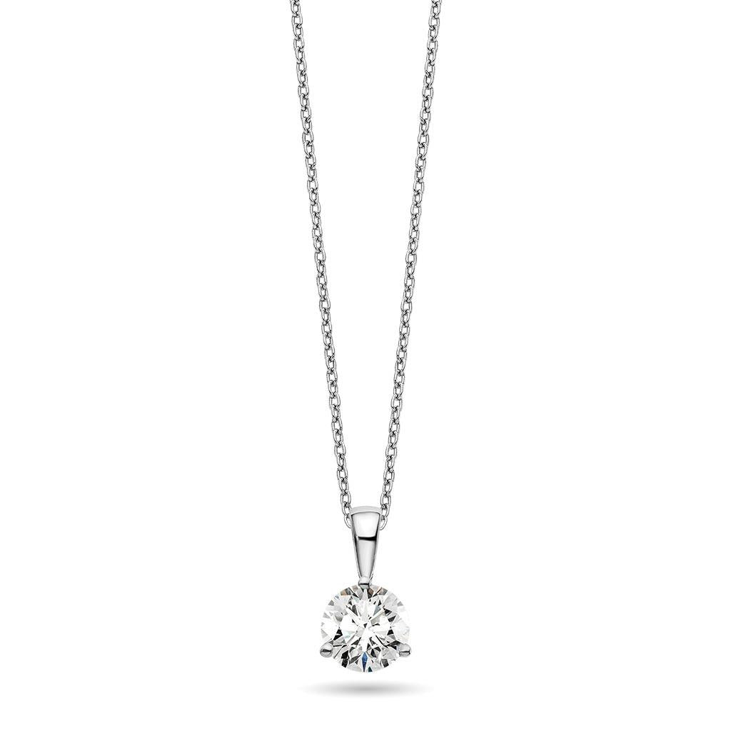 round diamond solitaire pendant necklace in white gold