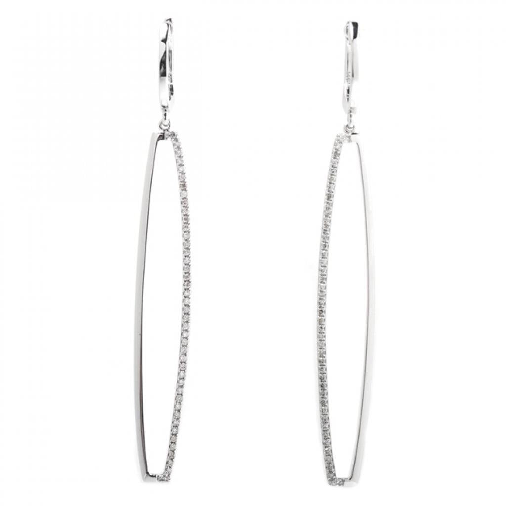 Rectangle diamond dangle earrings in white gold