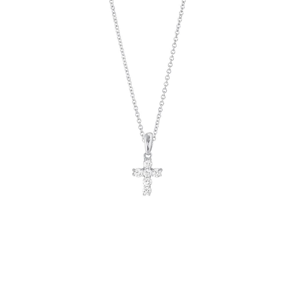White gold diamond cross necklace small 