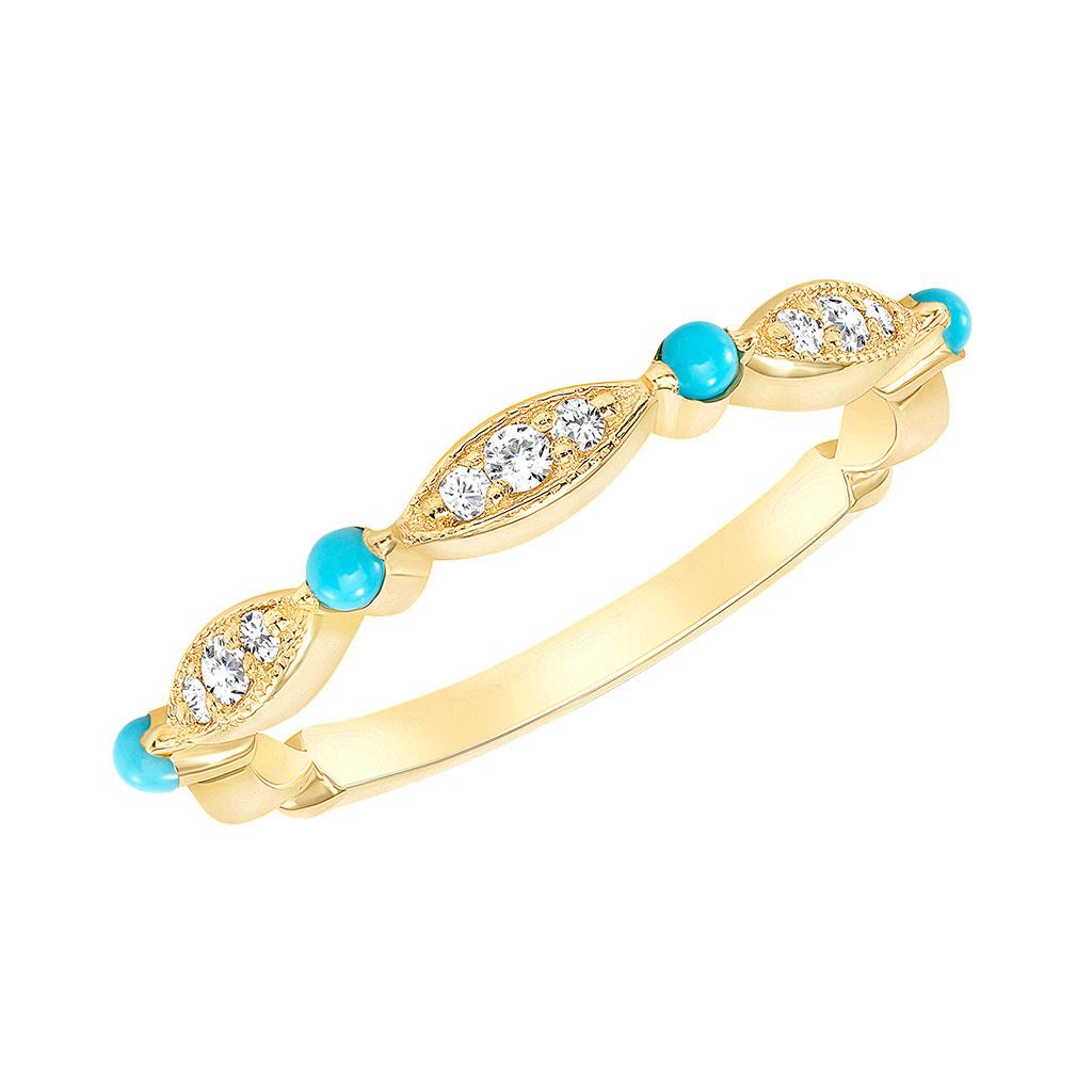 turquoise cabochons and diamonds alternating band in 14k yellow gold