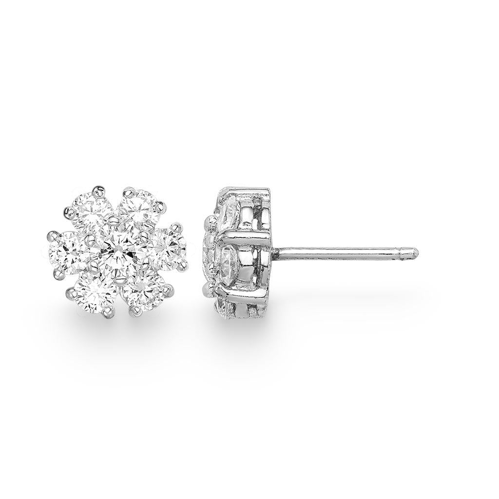 diamond ear studs in white gold flower shape