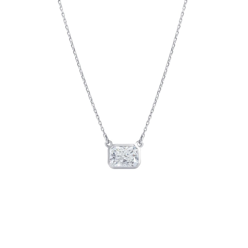 Victoria Jones Jewelry radiant bezel set diamond necklace in white gold