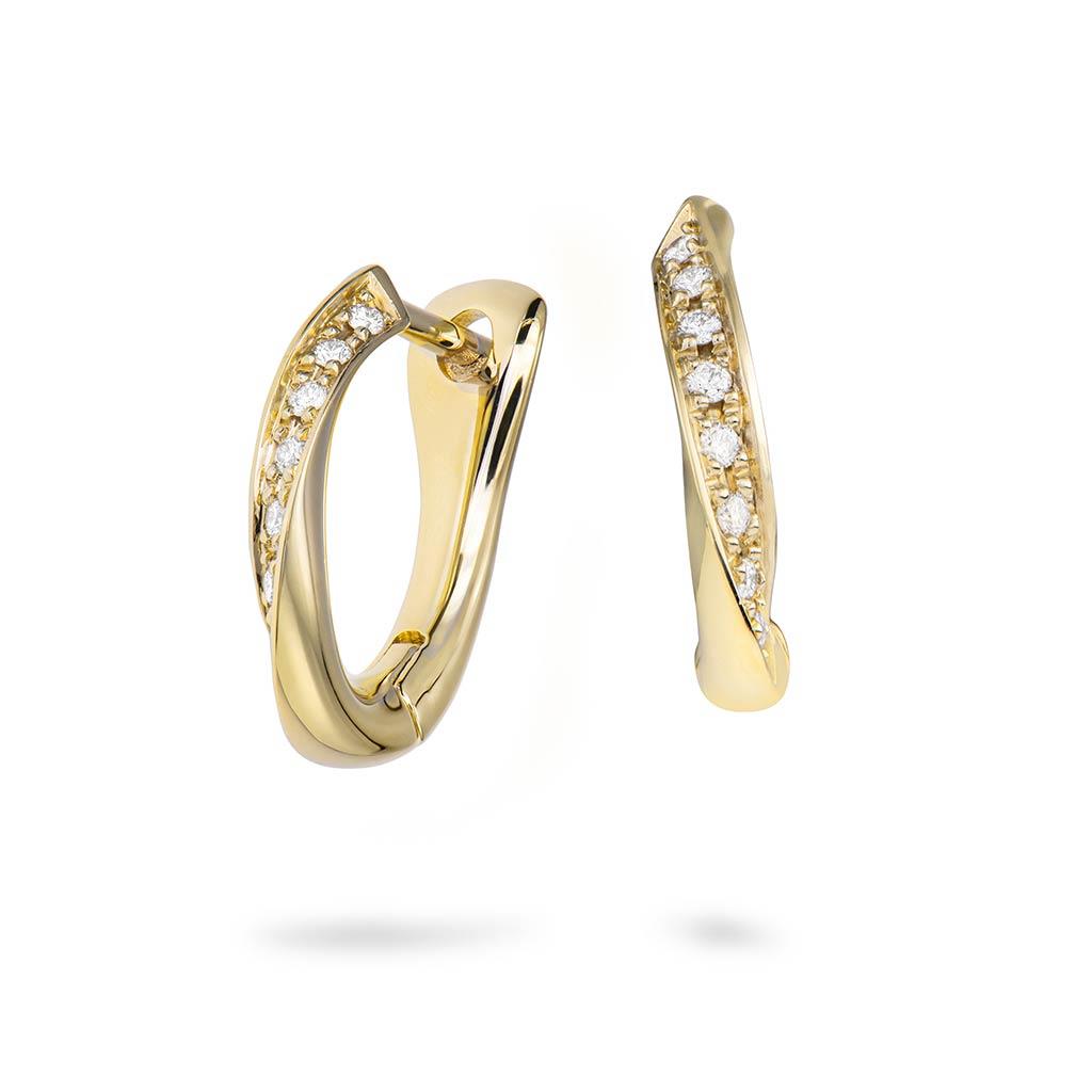 Piero Milano diamond huggie twisted hoops in 18k yellow gold