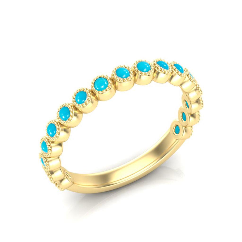 Turquoise  milgrain bezels ring in yellow gold