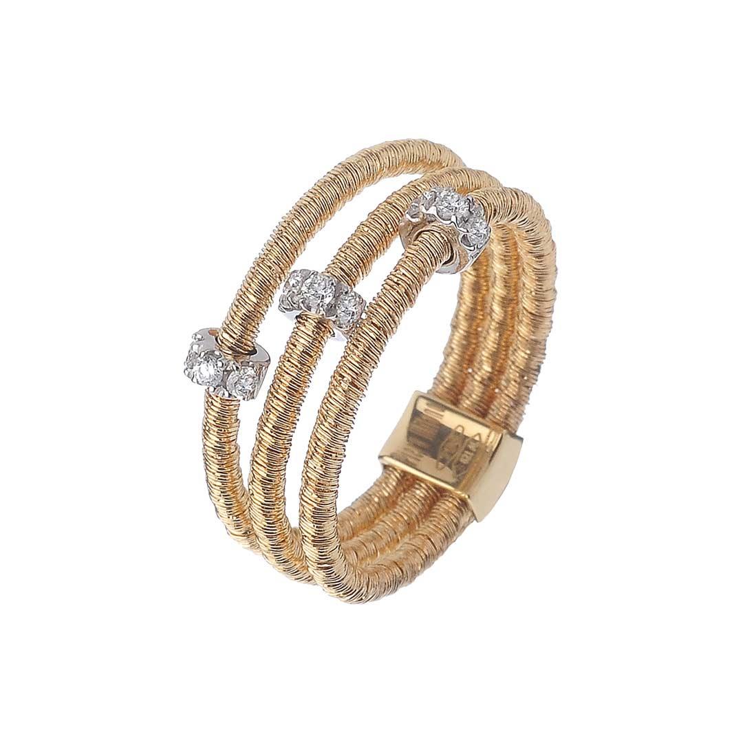 Piero Milano flexible diamond station triple band ring in 18k yellow gold