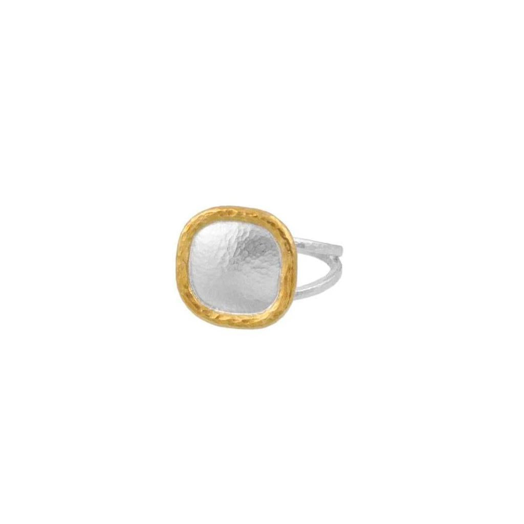 Square amulet ring sterling silver and yellow gold Gurhan
