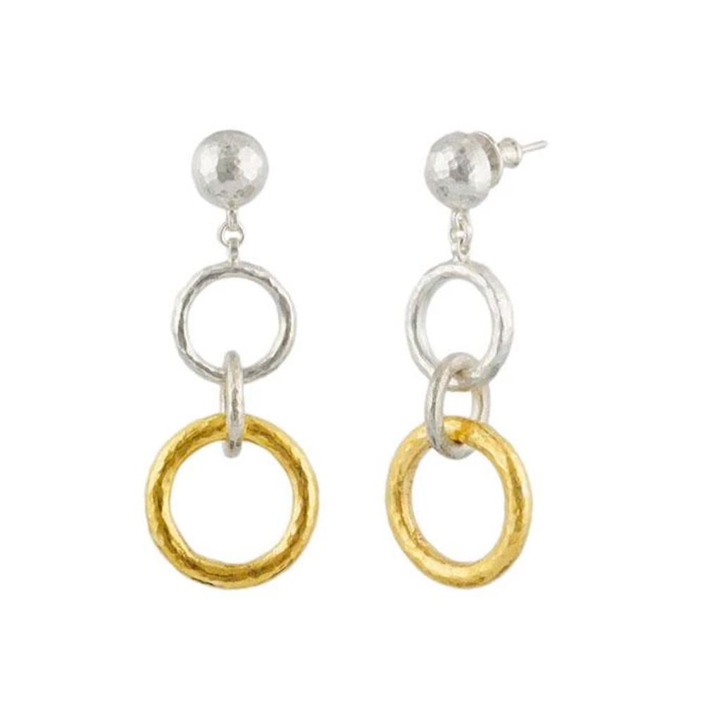 Gurhan dangle circle earrings in sterling silver and yellow gold