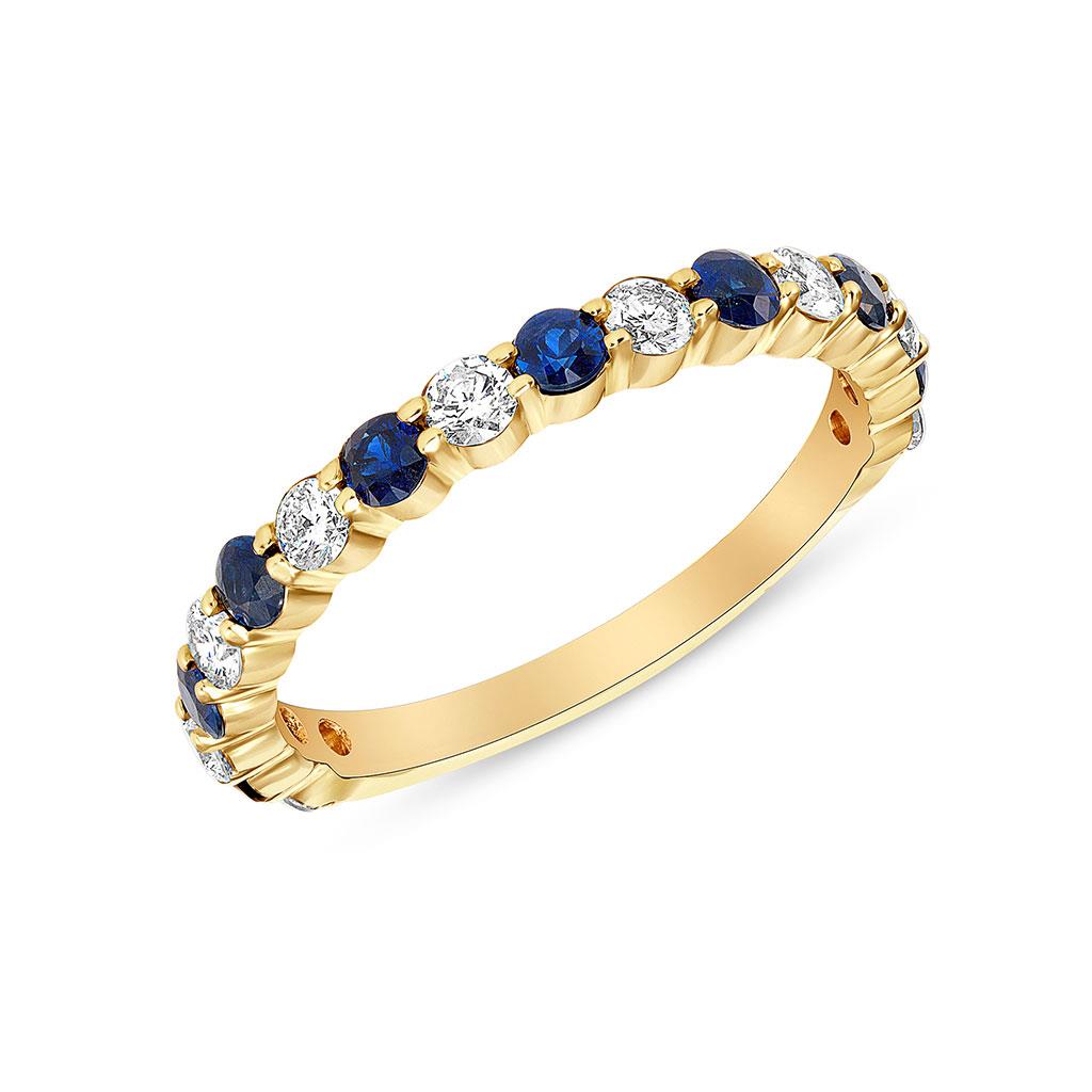 Blue sapphire and diamond band ring in yellow gold