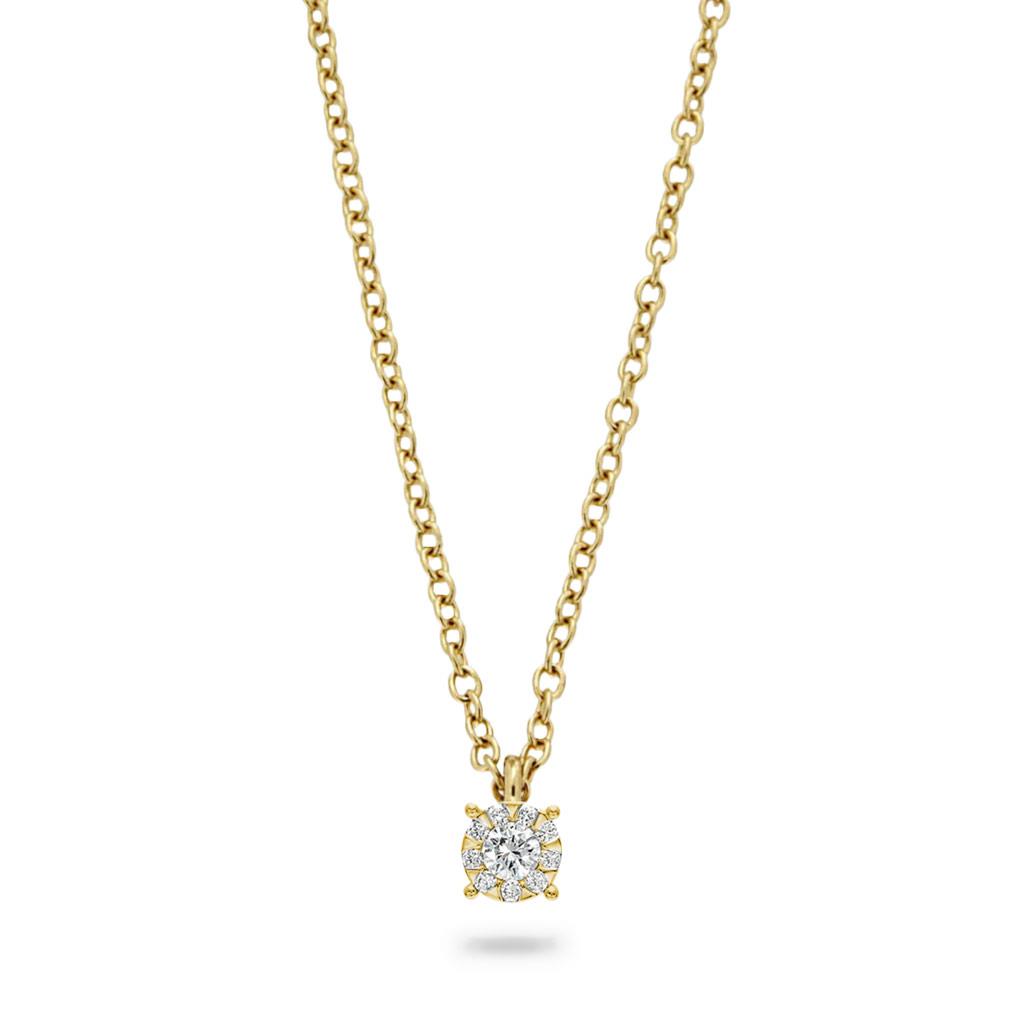piero milano cluster diamond pendant necklace in 18k yellow gold with cable chain