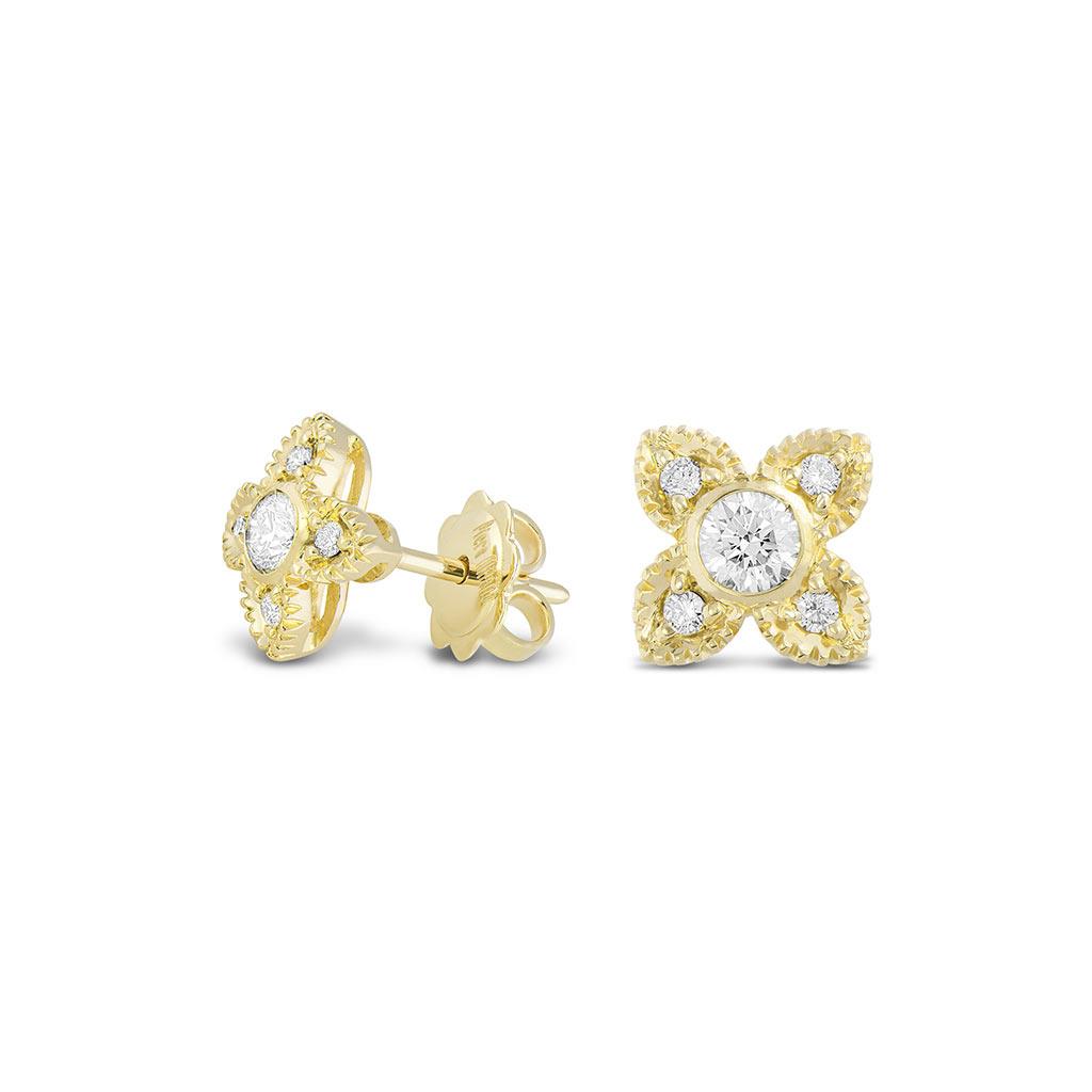 Piero Milano diamond floral stud earrings in yellow gold