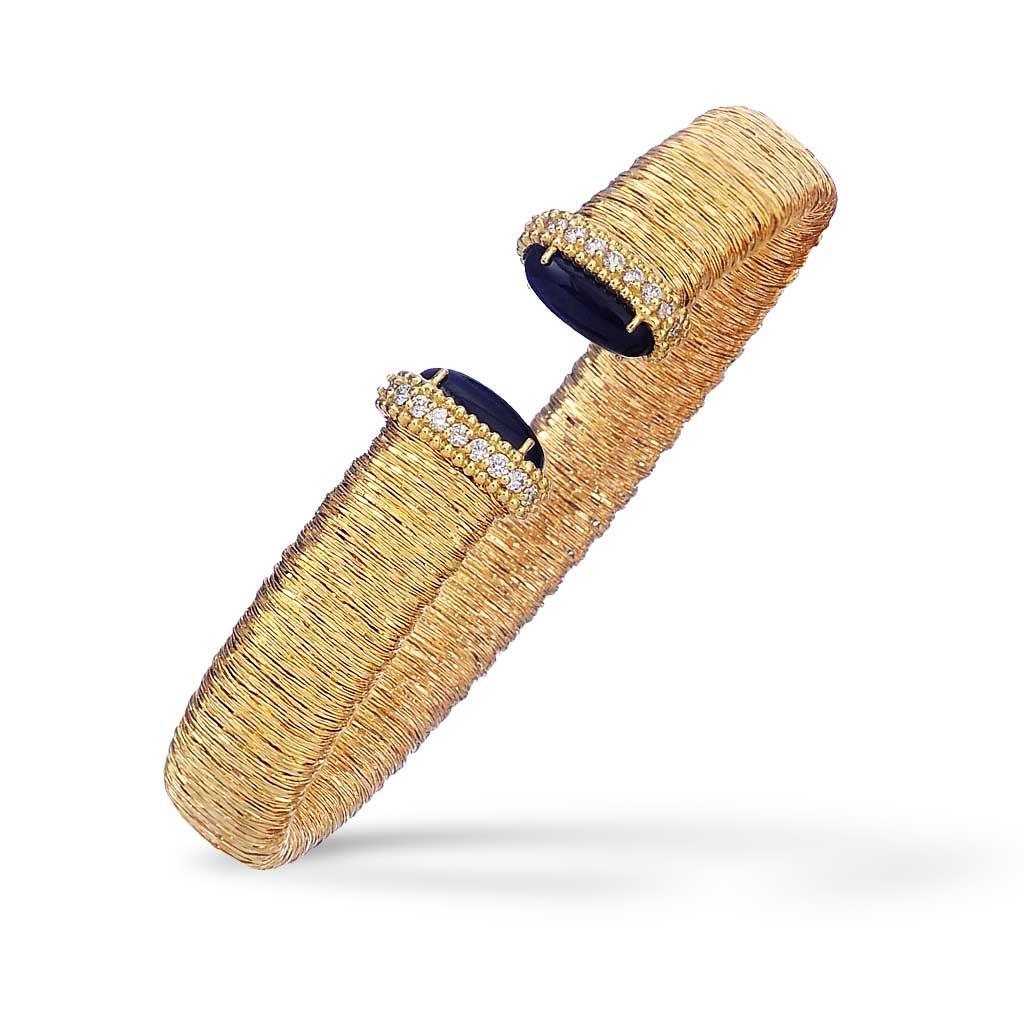 Piero Milano black onyx and diamond cuff yellow gold bracelet