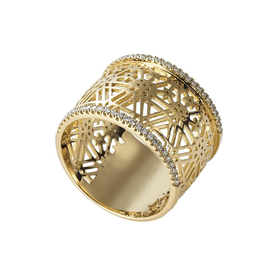 Piero Milano geometric open diamond wide yellow gold band 