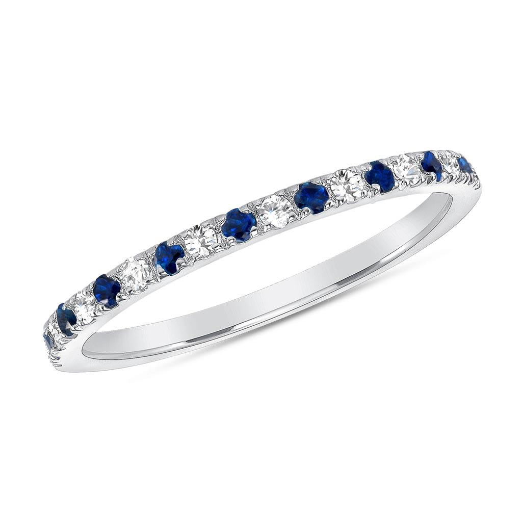 alternating blue sapphire and round diamond wedding band