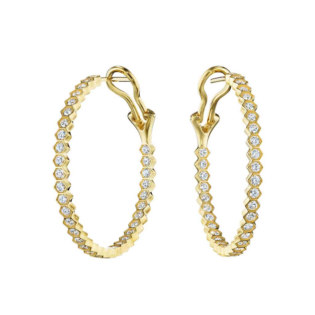 Nader Kash hexagon diamond hoop earrings in yellow gold