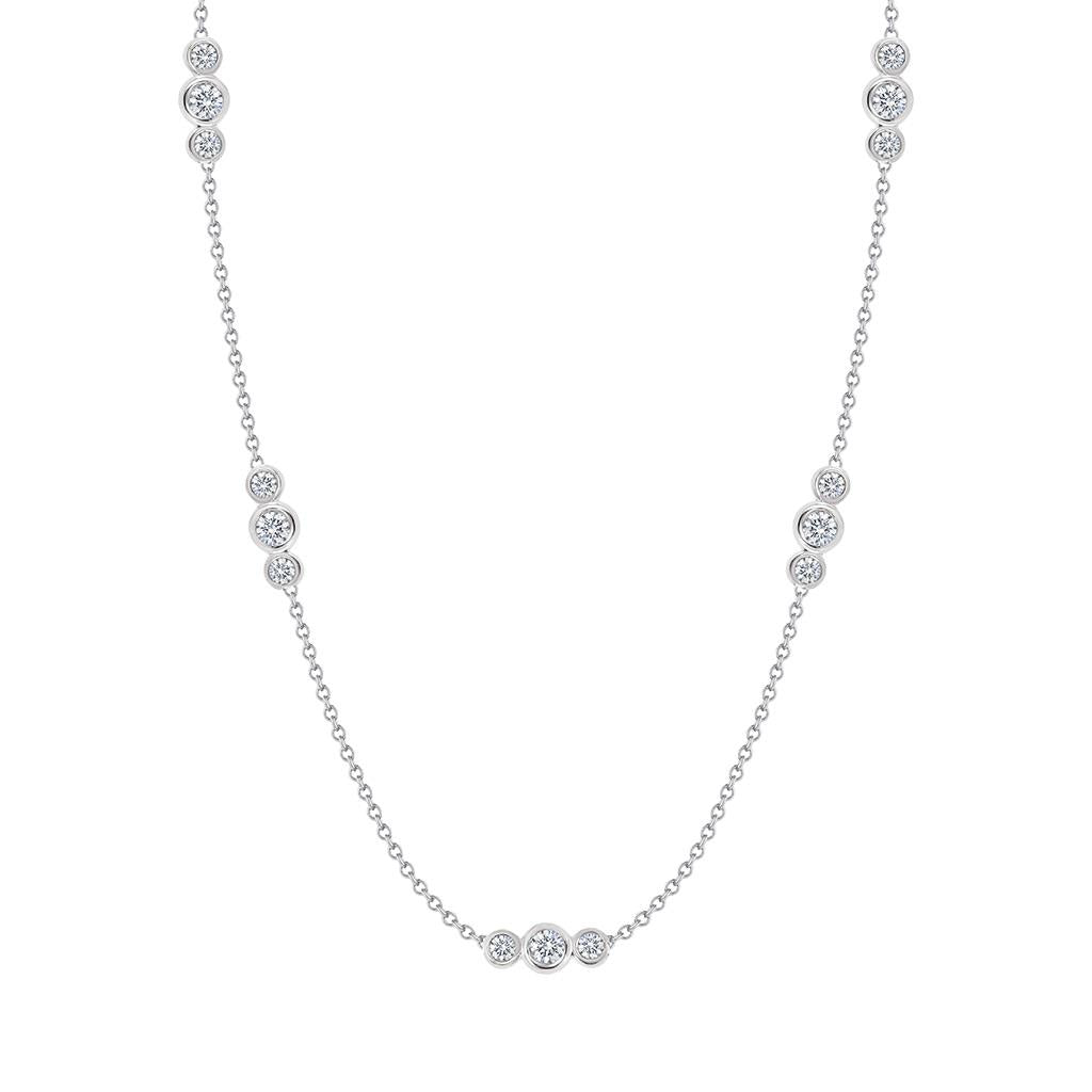Triple bezel diamond station necklace in white gold