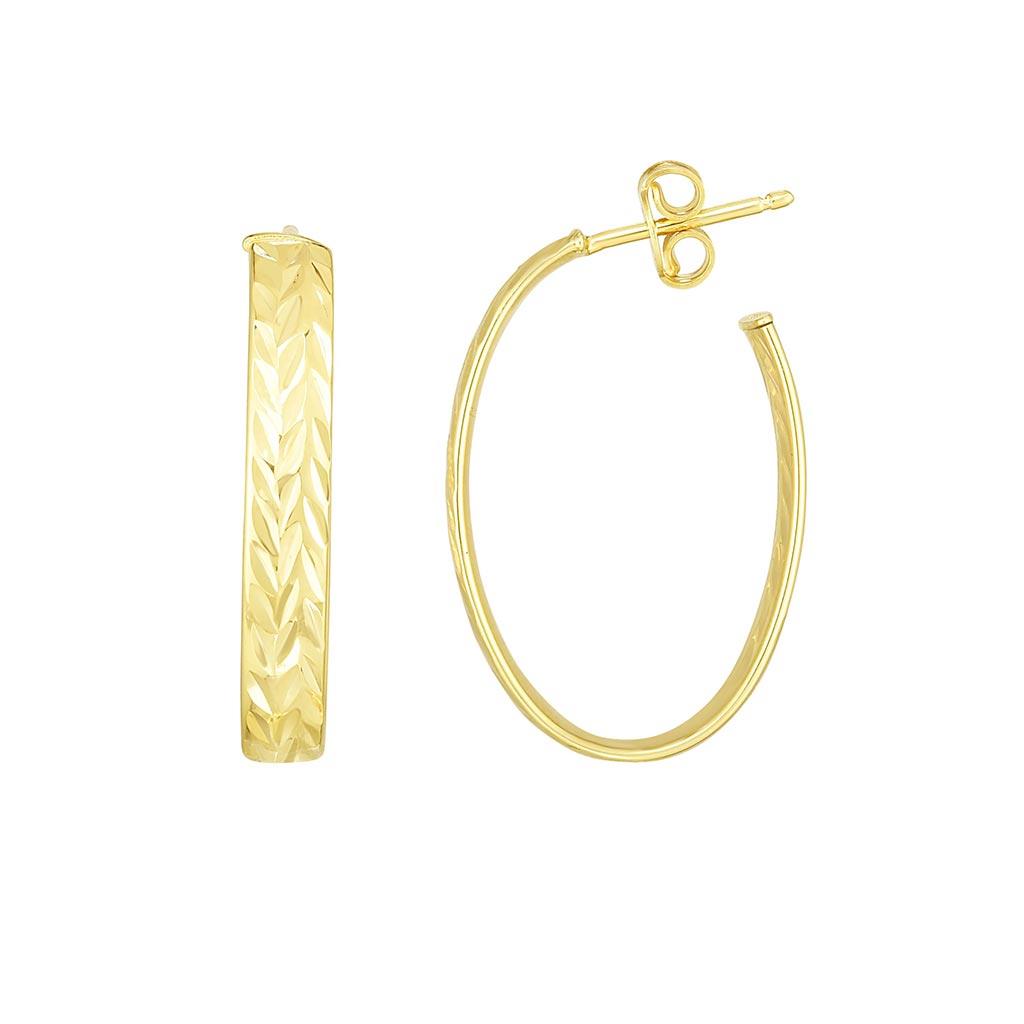 Texture oval J hoop earrings in yellow gold