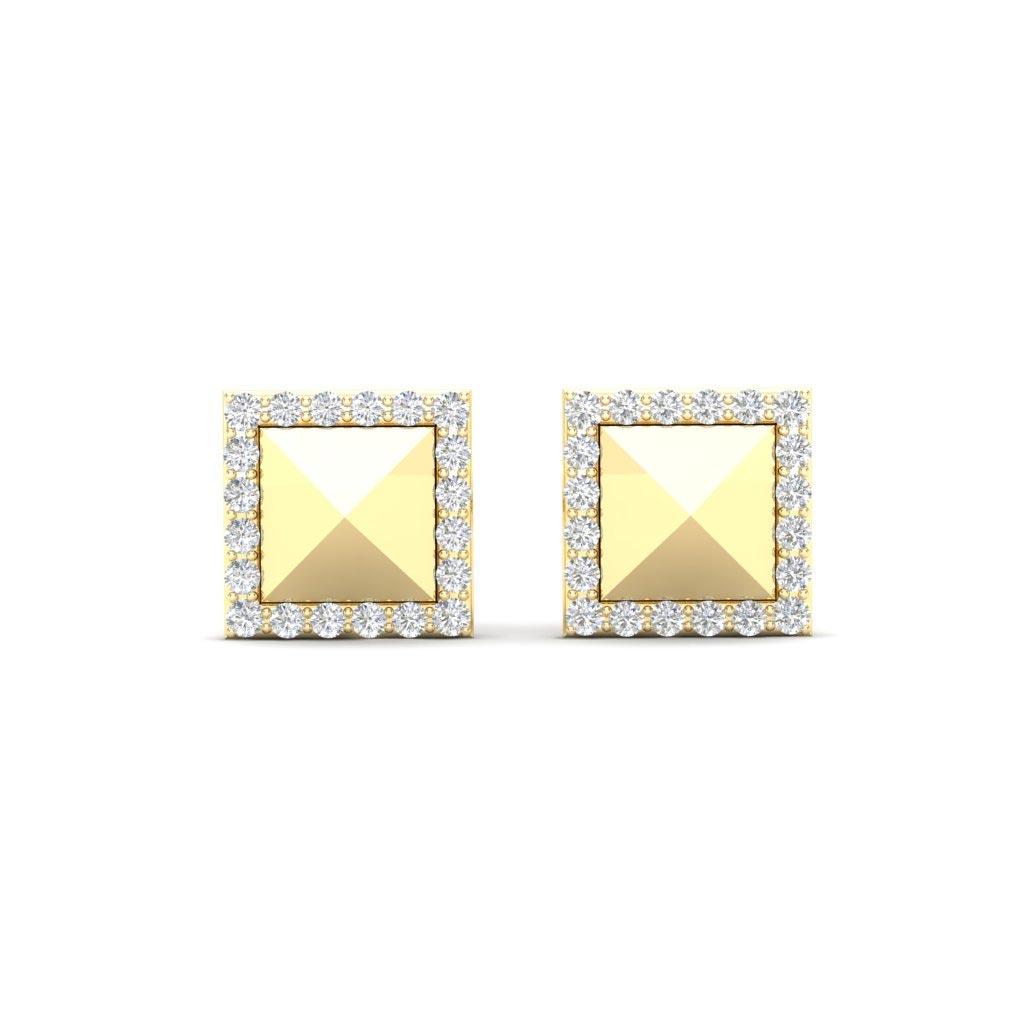 Diamond square stud earrings in yellow gold