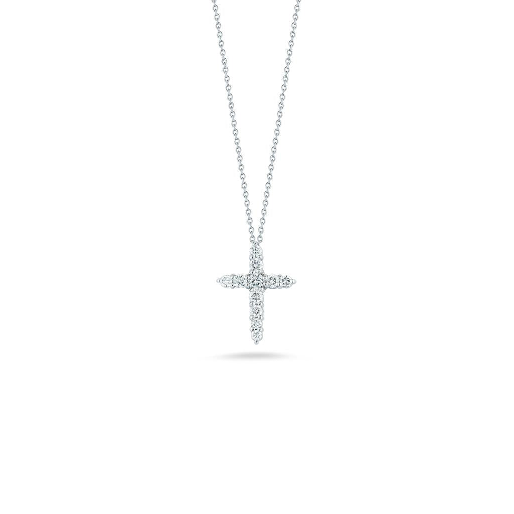 Roberto Coin tiny treasure diamond cross in 18k white gold