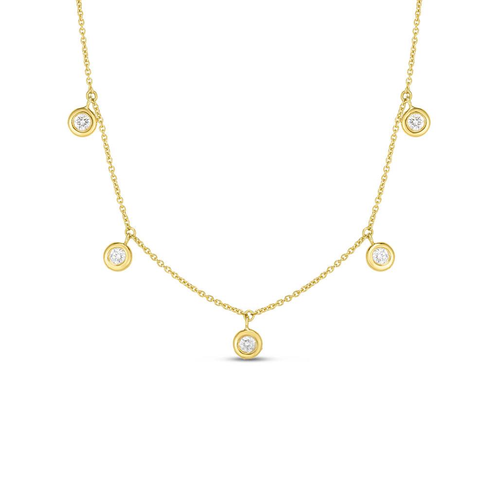 Gold 5 Diamond Drop Station Necklace
