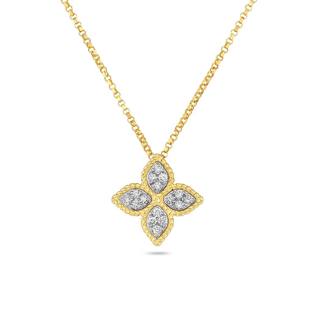 Roberto Coin medium diamond princess flower in yellow gold