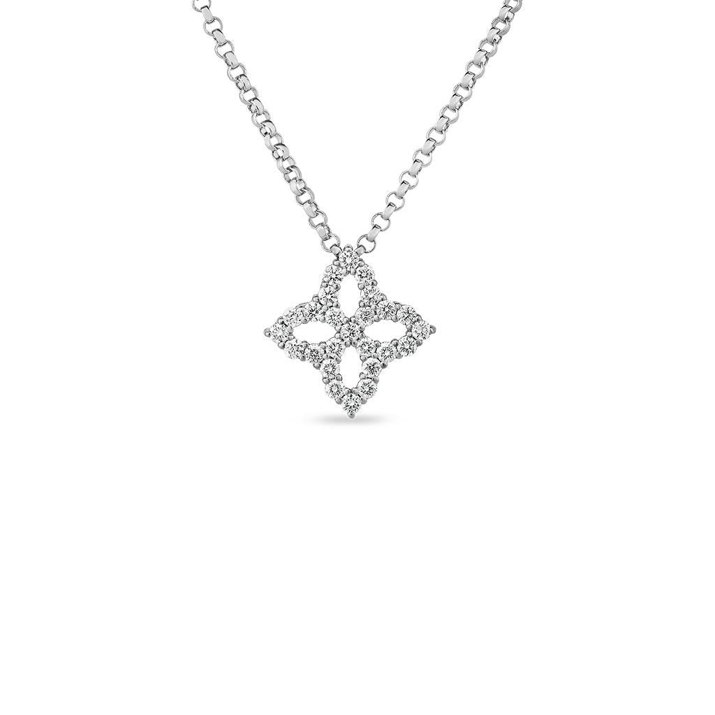 Roberto Coin Princess Flower diamond in white gold necklace