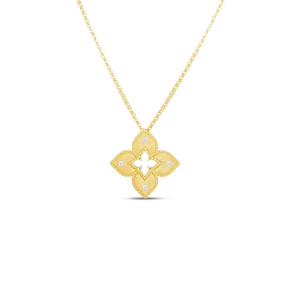 Roberto Coin Venetian princess flower medium pendant in 18k yellow gold at Victoria Jones Jewelry