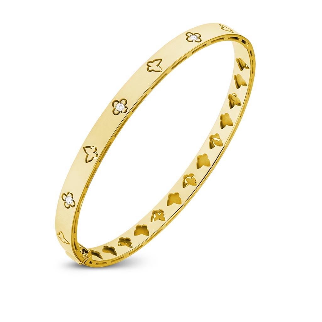 Piero Milano Eden flat gold bangle with diamonds in 18k yellow gold
