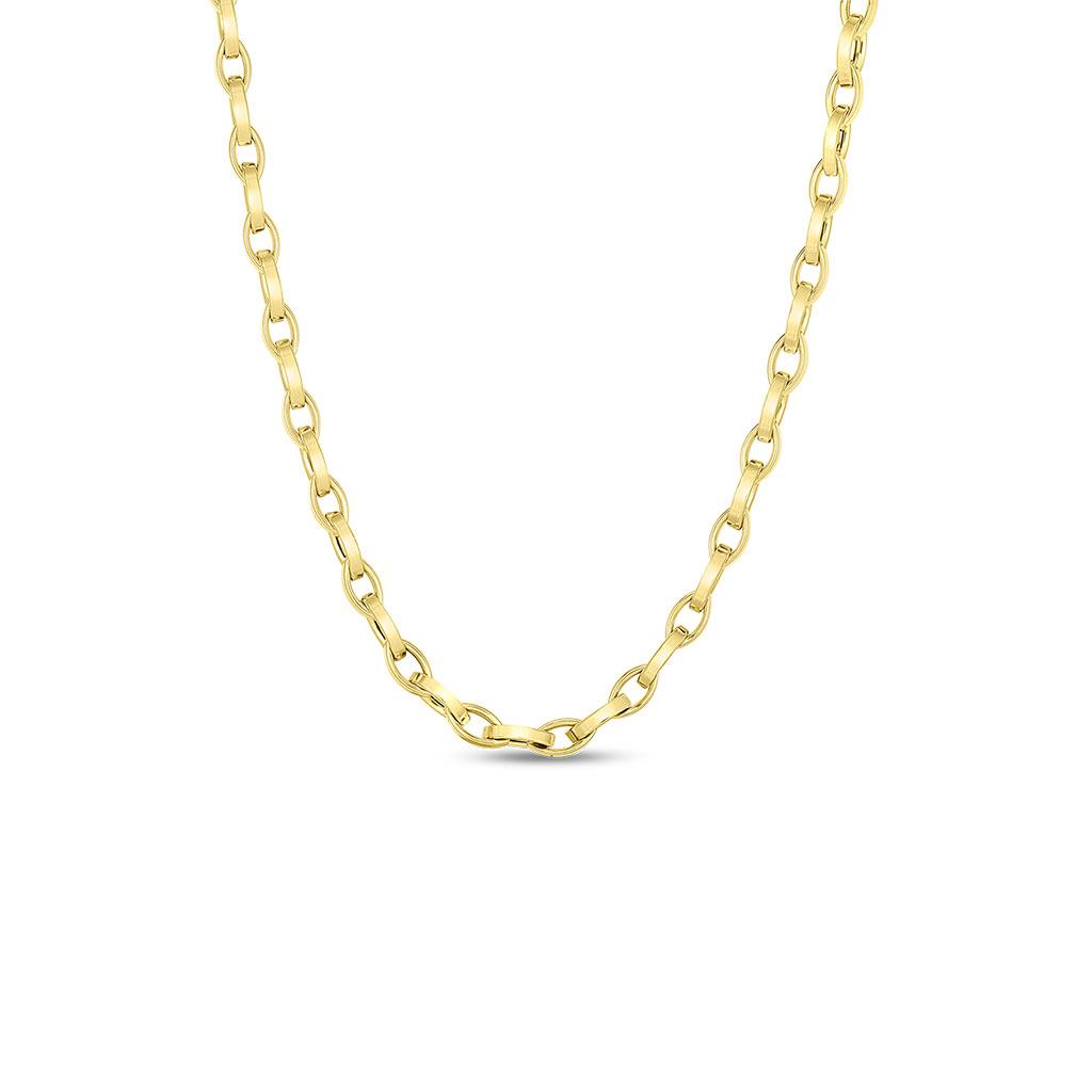 Roberto Coin designer gold almond link chain necklace at Victoria Jones Jewelry Amarillo
