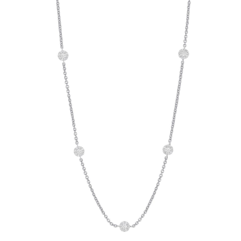 white gold diamond halo station necklace