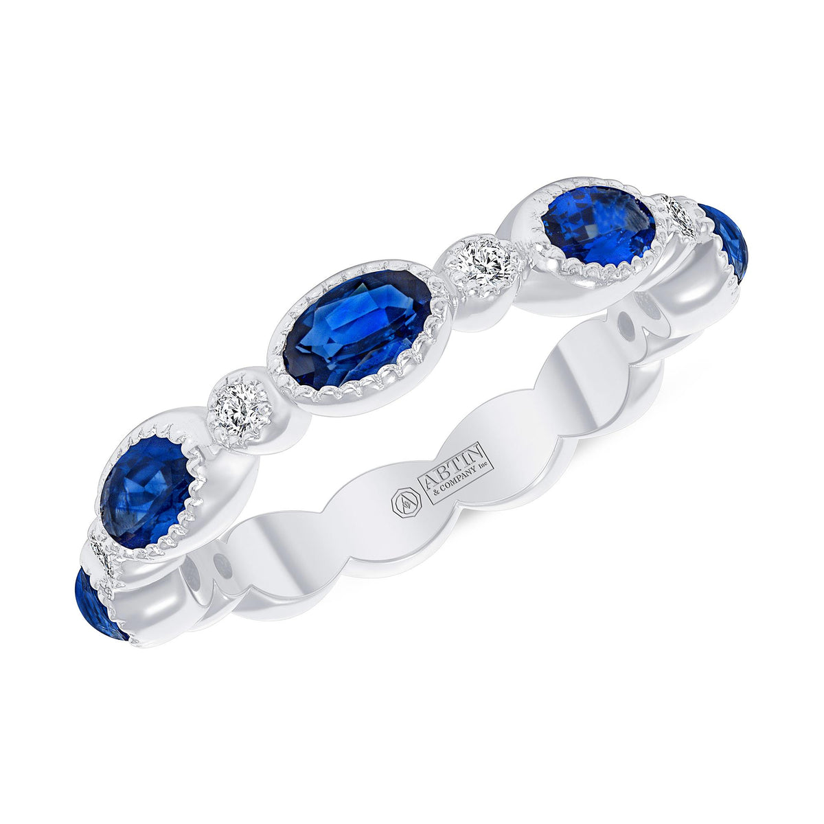 14k white gold diamond sapphire band stacker