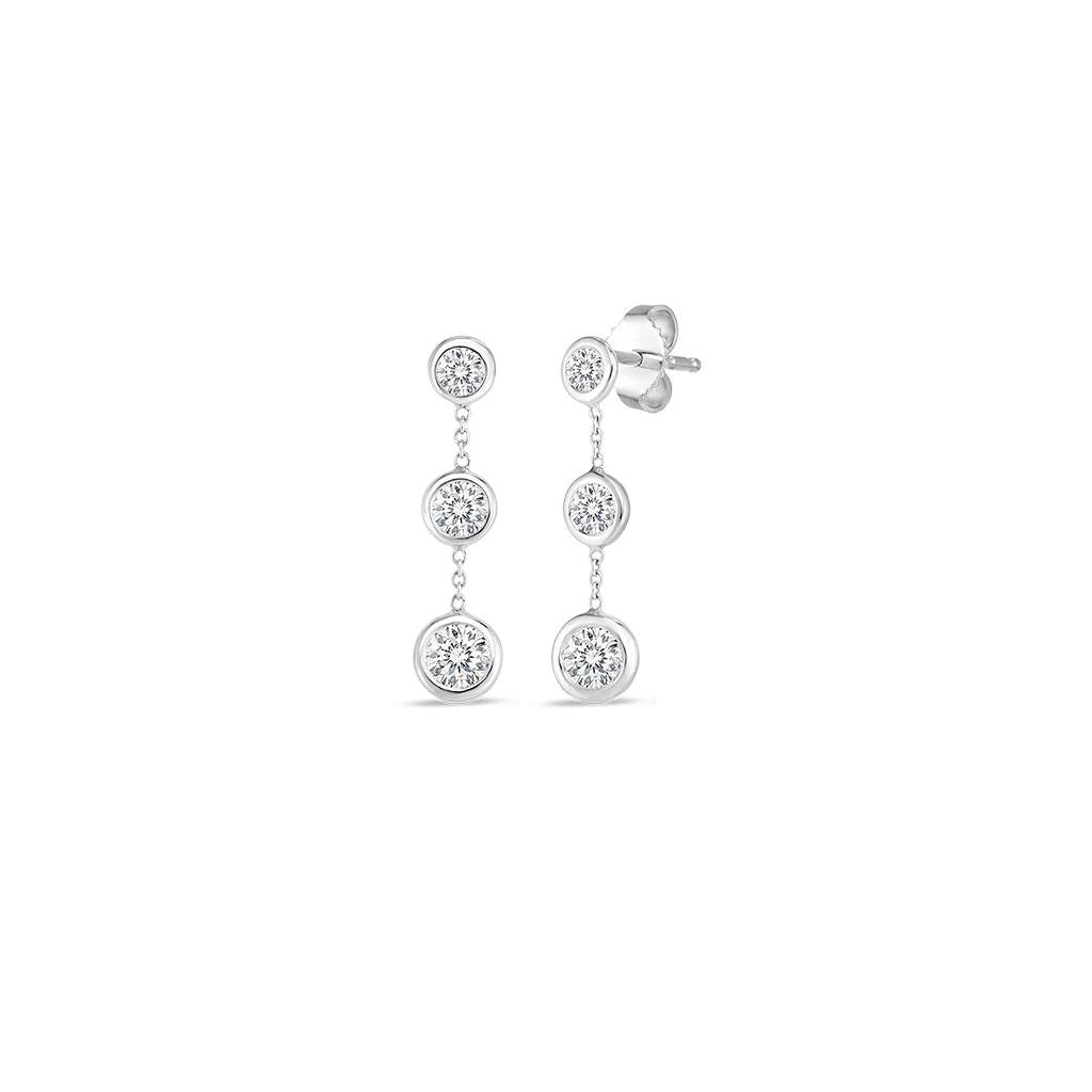 three drop bezel set diamond earrings