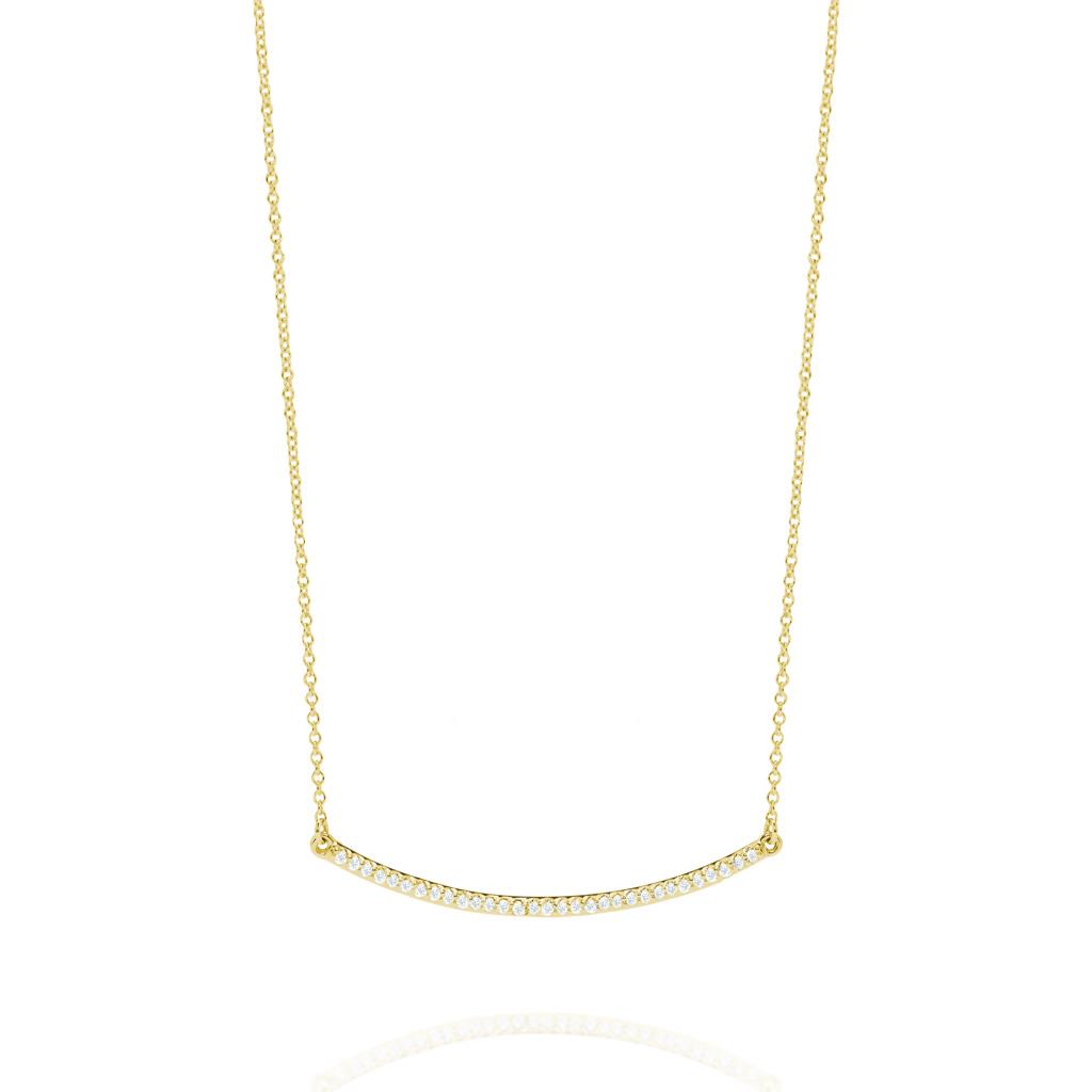 Diamond curved bar necklace in 14k yellow gold