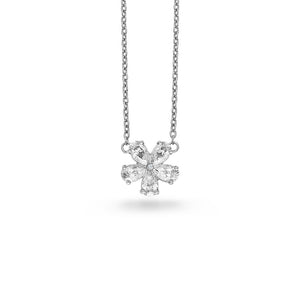 14k white gold diamond flower pear pendant necklace