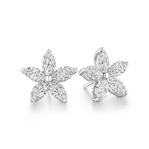 14k white gold marquise diamond earring studs floral