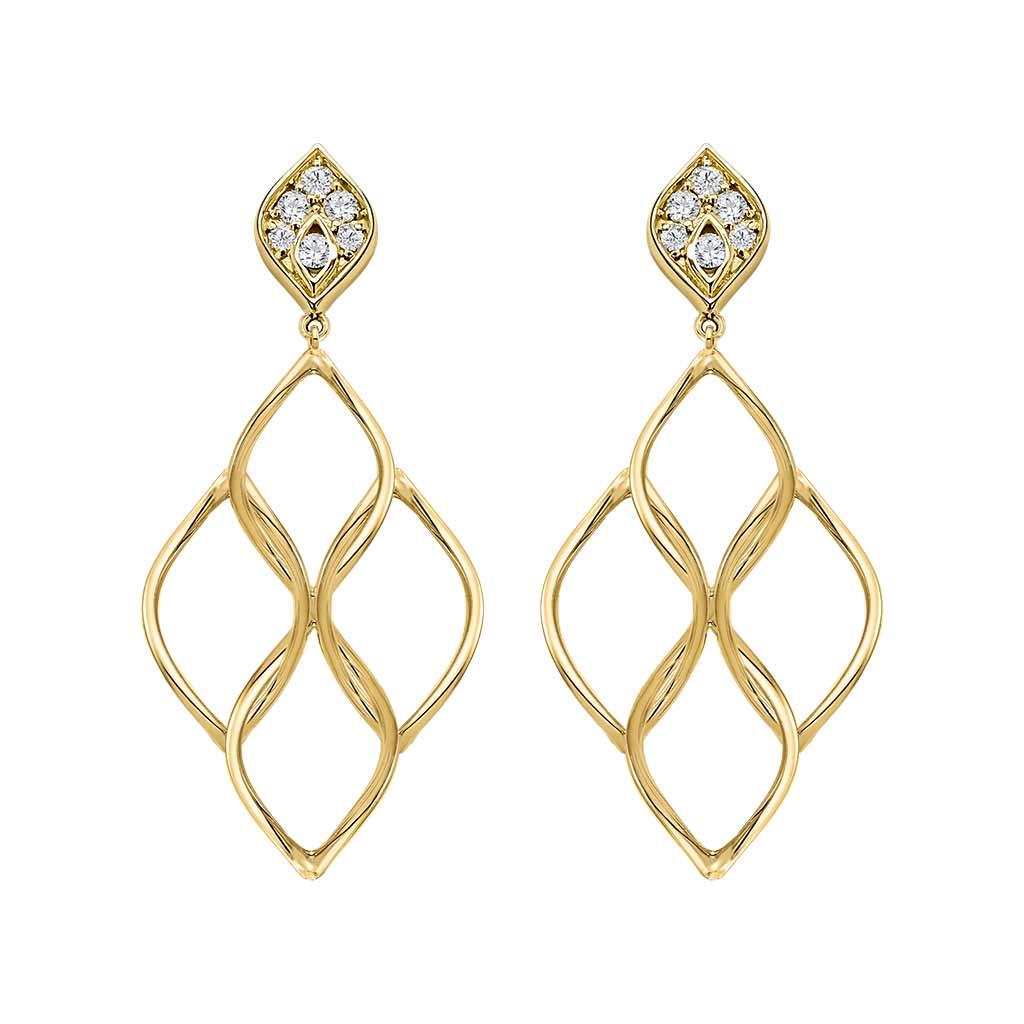 14k yellow gold diamond woven dangle earrings