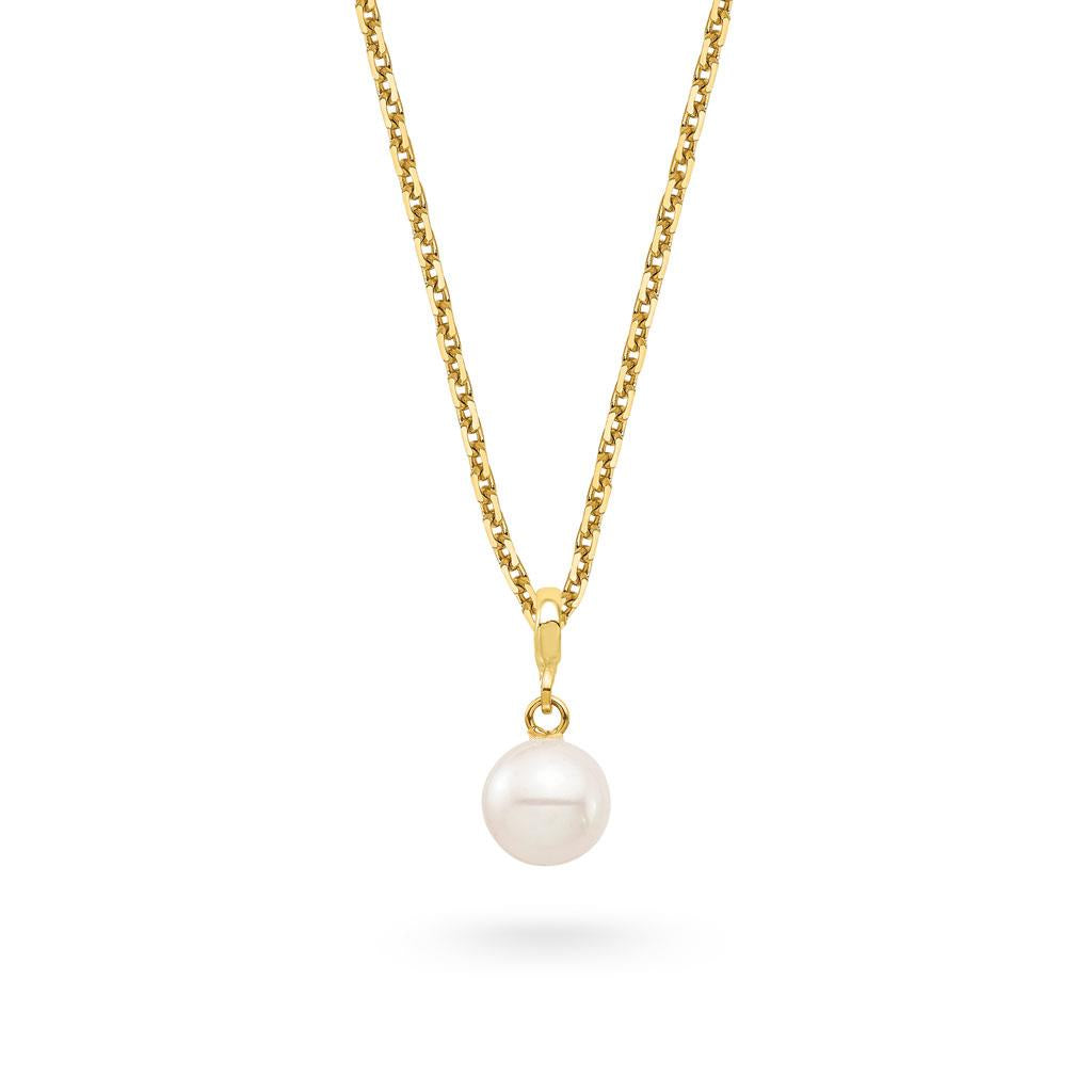 cultured pearl pendant necklace in yellow gold